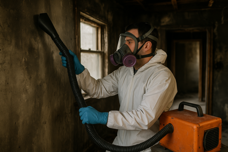 Technician performing smoke odor removal in a Tampa home interior restoration